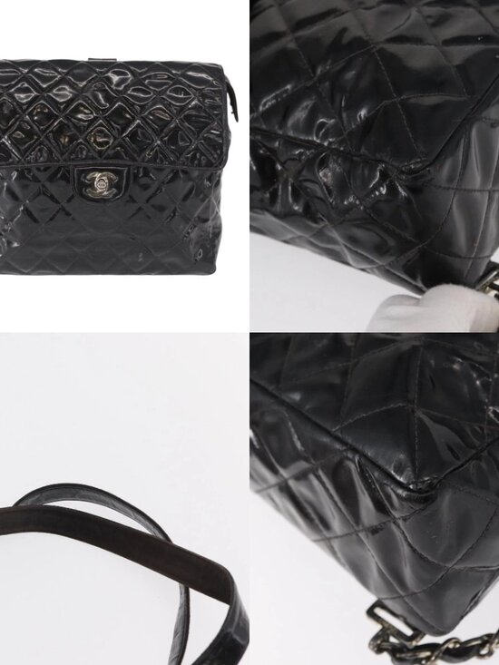 CHANEL Matelasse 25 Chain Backpack Enamel Black Silver CC Auth gh1554